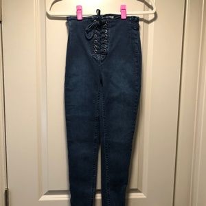 Free People Lace Up Dark Skinny Jeans